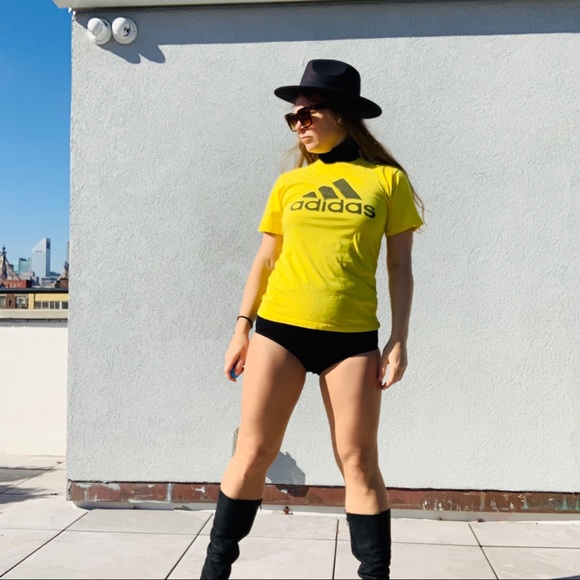 Adidas Danger Yellow Black Tee Top t-Shirt Shirt - Picture 4 of 15